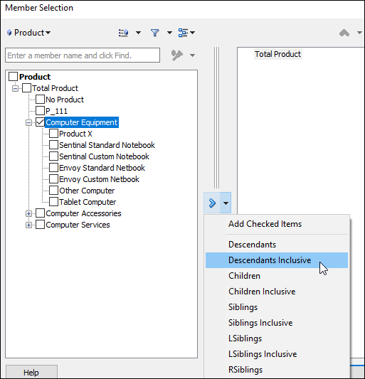 Select members for dimensions on the POV